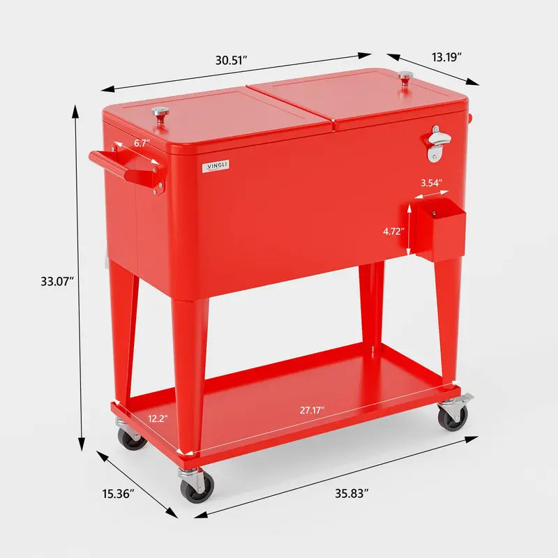 80 Quart Rolling Ice Chest - Portable Cooler Cart