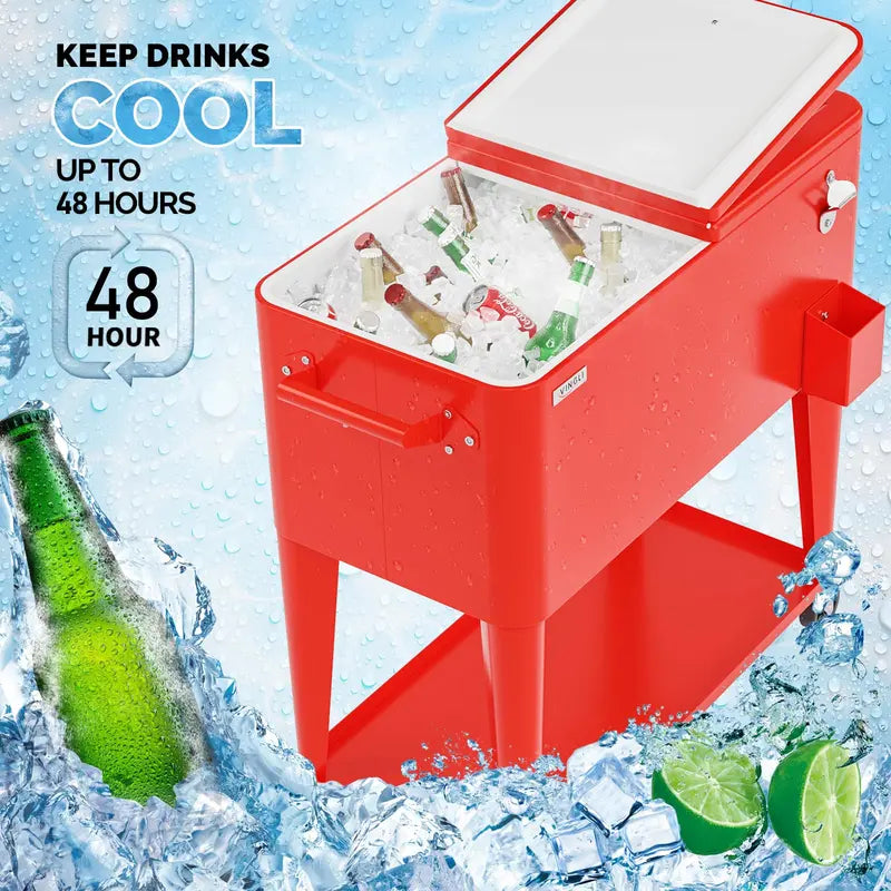 80 Quart Rolling Ice Chest - Portable Cooler Cart