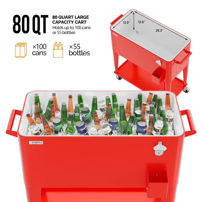 80 Quart Rolling Ice Chest - Portable Cooler Cart