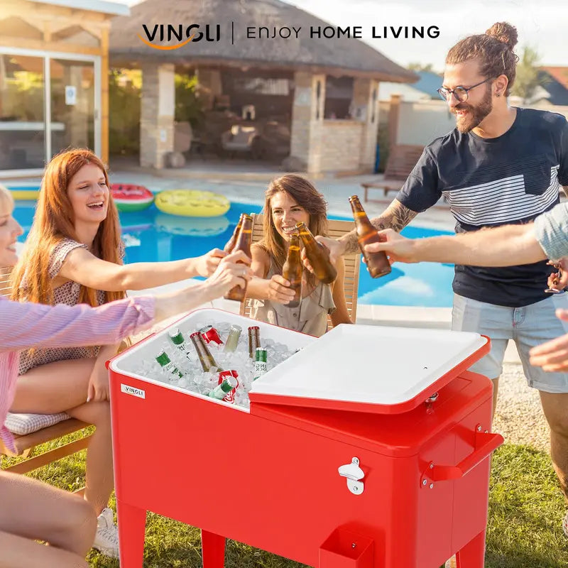 80 Quart Rolling Ice Chest - Portable Cooler Cart