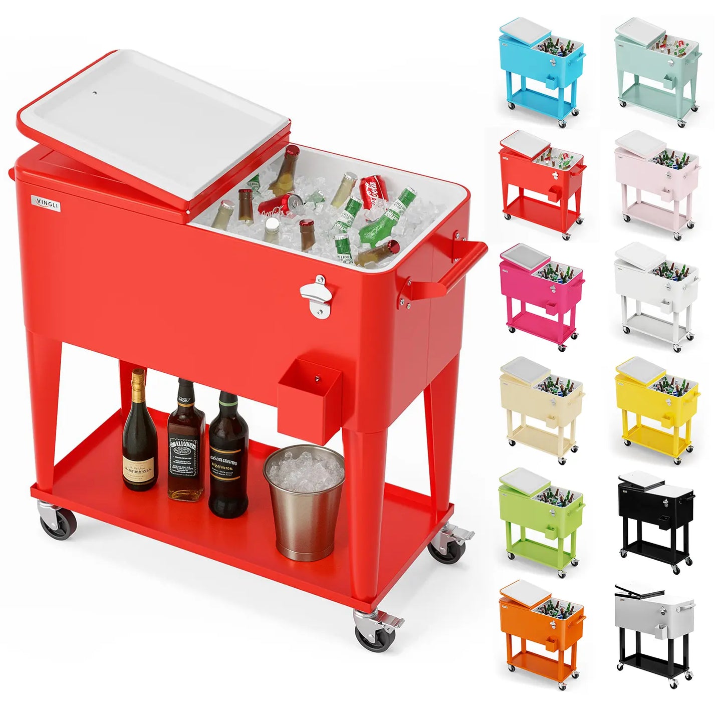 80 Quart Rolling Ice Chest - Portable Cooler Cart
