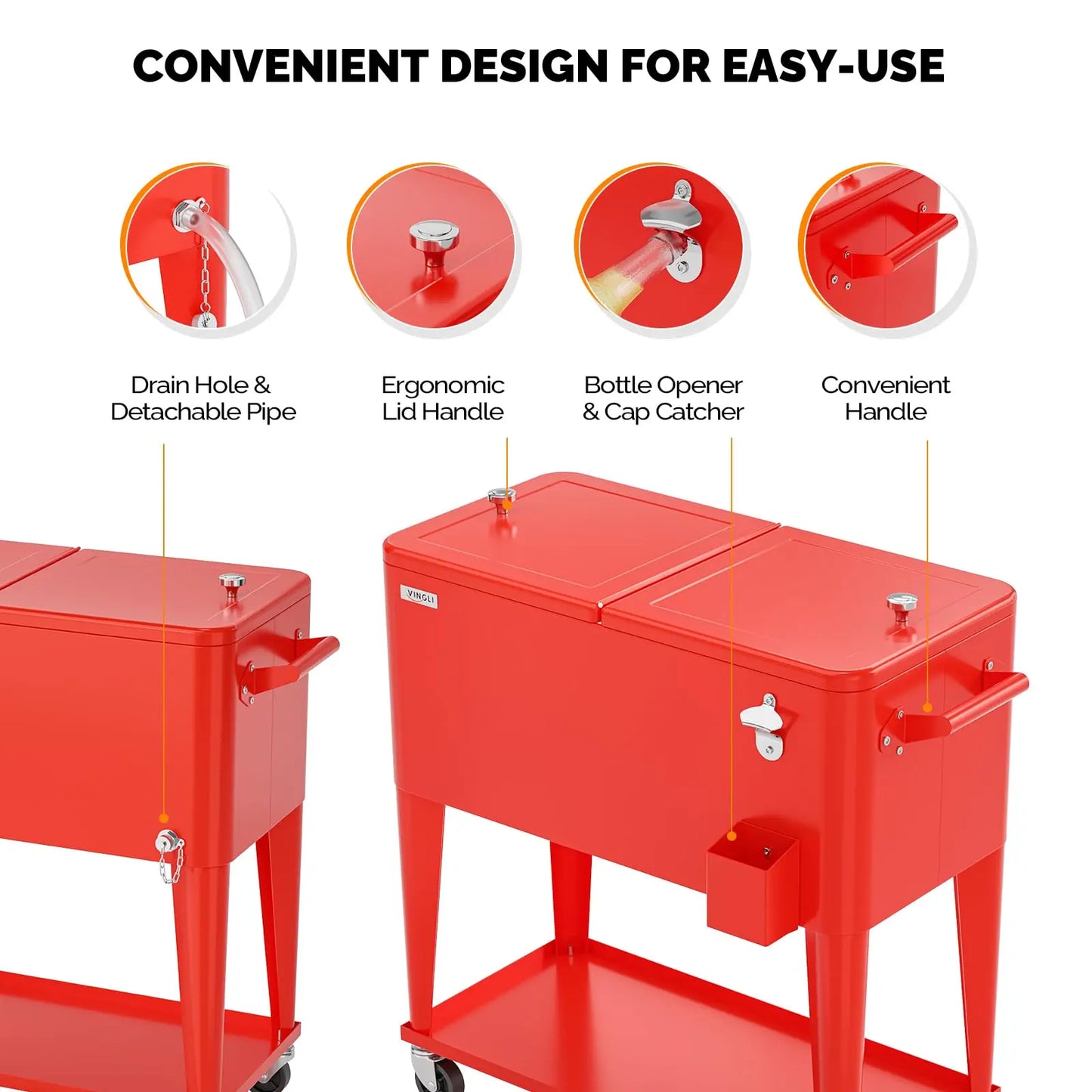 80 Quart Rolling Ice Chest - Portable Cooler Cart