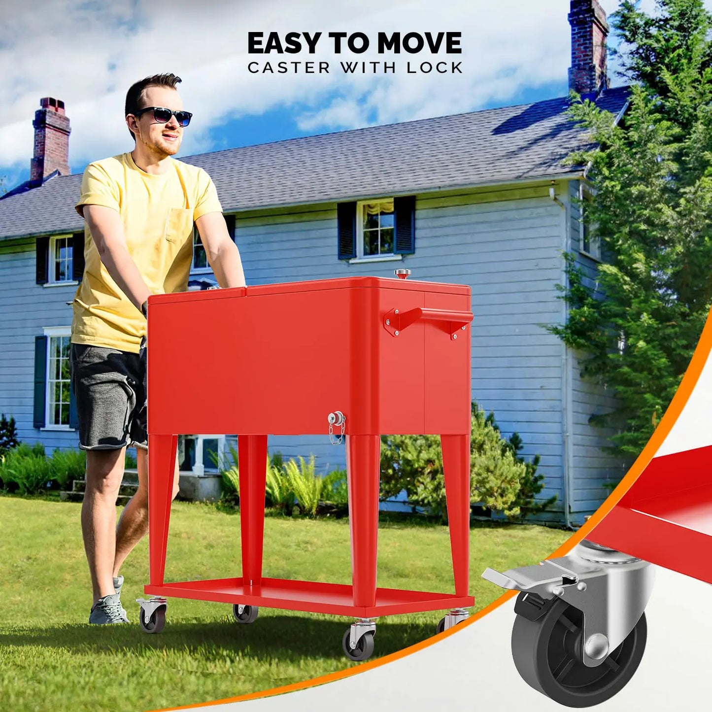 80 Quart Rolling Ice Chest - Portable Cooler Cart
